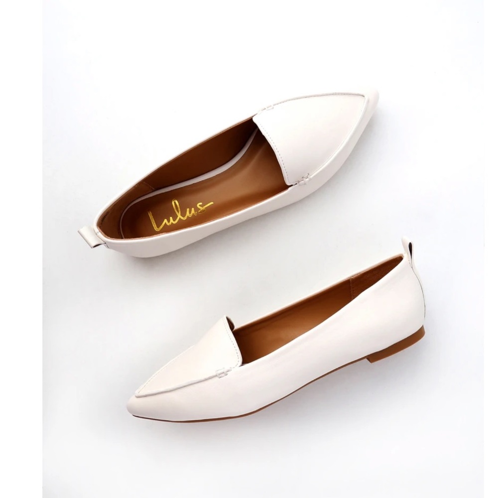 Emmy White Vegan Leather Pointed Loafers Flats Shoes Summer Sandals